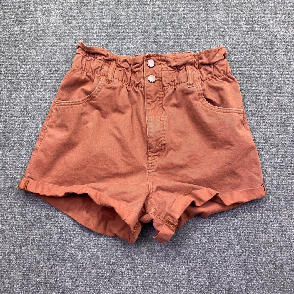 Abercrombie & Fitch Womens Small Terracotta Paperbag Waist High Rise Shorts Rust